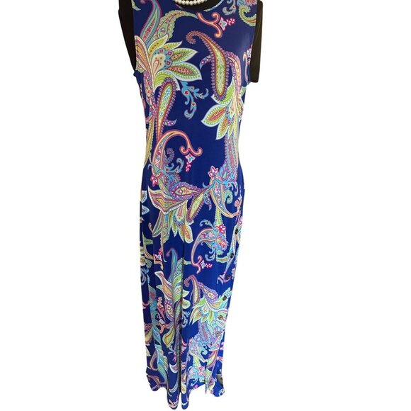 Philosophy Republic Sleeveless Paisley Maxi Stretch Dress Long Boho Slit Button - Picture 1 of 16